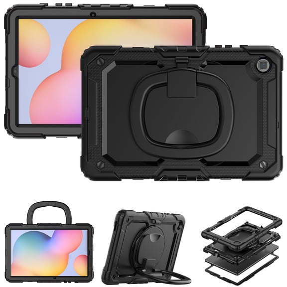 for Samsung Galaxy Tab S6 Lite Case 10.4 inch, 360 Rotating Shockproof Cover with Stand, Handle, Shoulder Strap (SM-P610/P615/P613/P619), Black