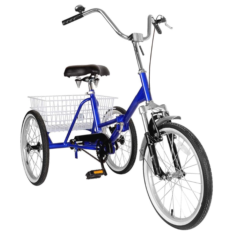 Foldable Tricycle Adult 26'' Wheels Adult Tricycle 1-Speed 3 Wheel Blue Bikes 