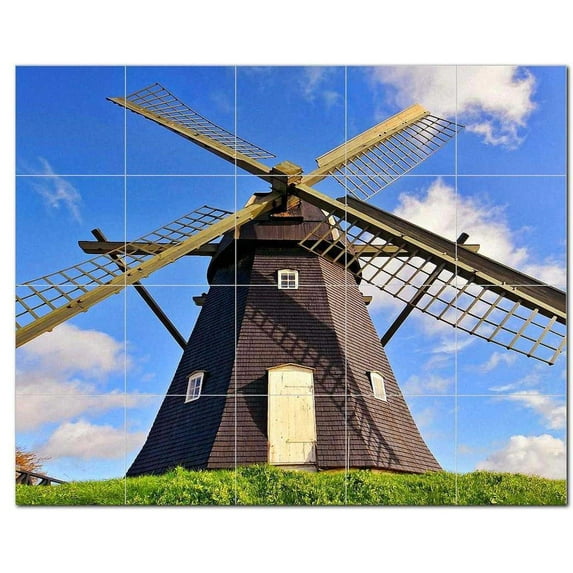 Windmill Photo Ceramic Tile Mural Kitchen Backsplash Bathroom Shower 406342-M54
