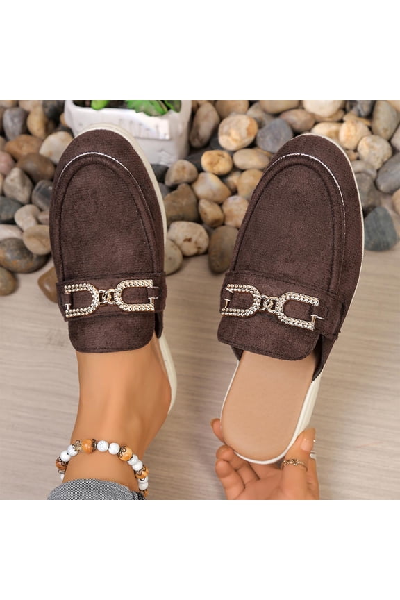 Womens Closed Round Toe Mules Comfortable Buckle Flats Mules Slip On Backless Loafers for Women Brown 8.5(41)