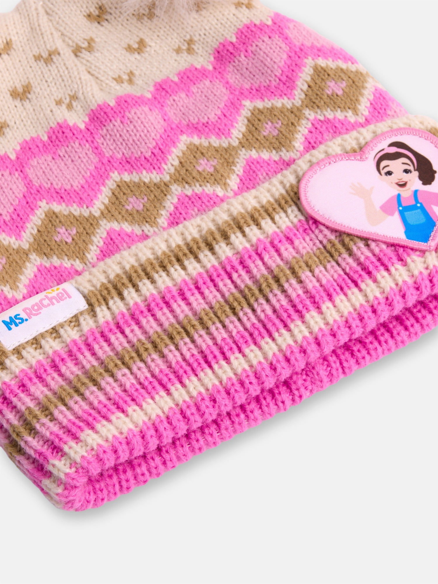Ms. Rachel Toddler Unisex Ribbed Knit Pom Beanie and Gloves Set, 2 Piece