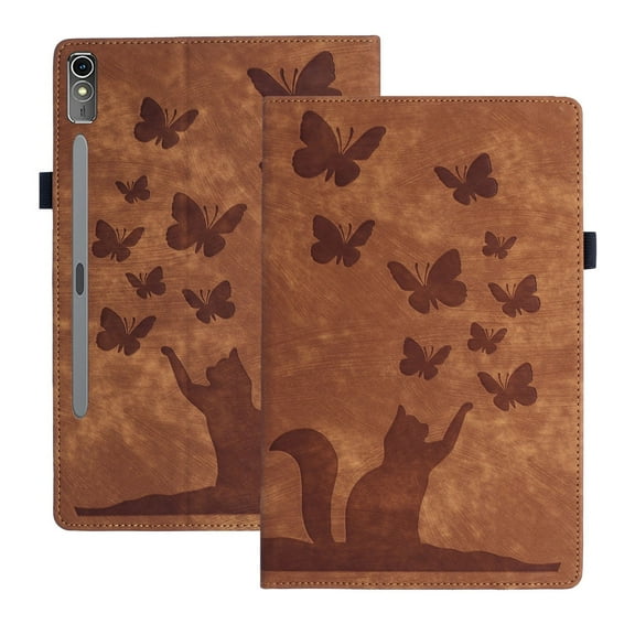 XYX Case for Lenovo Tab P12 12.7 inch, Butterfly Cat Slim Folio Stand Cover for Lenovo Tab P12, Brown