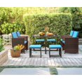 thumbnail image 5 of Devoko 9 Pieces Patio Furniture Dining Set Patio Wicker Rattan Chair Sets 8 Seats Furniture Cushioned Tempered Glass with Ottoman, Blue, 5 of 7