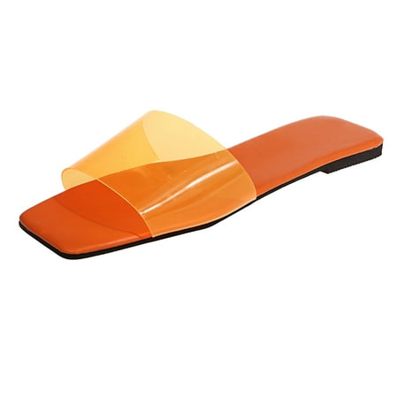 

Youmylove Women Slide Slippers Casual Slippers Flat Transparent Square Slippers Sandals Stylish Female Cozy Daily Walking