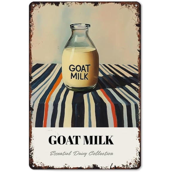 Goat Milk Funny Metal Tin Sign Vintage Aluminum Wall Decor Poster 8x12 Inch for Living Room Bathroom Kitchen Bedroom Patio