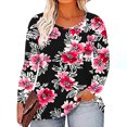 thumbnail image 3 of Womens Cute Tops Women Plus Size Round Neck Long Sleeves Loose Fashion Tops Black XL, 3 of 6