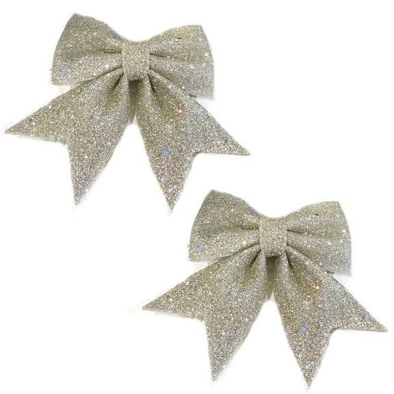 2pcs Christmas Bow Decorations, Champagne Wreaths Bows, Small Christmas Tree Bow Sequin Bow Ties, Xmas Decorative Bows Ornaments for Home Christmas Party