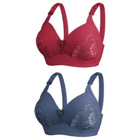 Itsame 2 Pack Everyday Casual Bra Set Womens Full Support Bra Tie Back Comfortable Breathable Wireless Comfort Bralette Red Size S