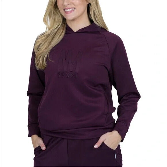 Nicole Miller Sport Logo Imprimé Vêtements de Sport Pull à Capuche Violet Taille m