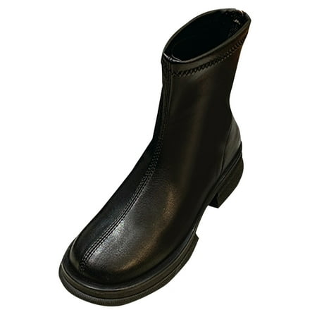 

Black Boots for Women Ankle Boots Autumn And Winter Fashion Comfortable Simple Solid Color British Style Round Toe Square Heel Back Zipper Ankle Boots for Women PU Black