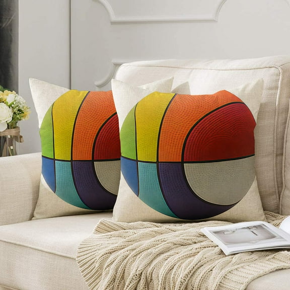 Colorful Sports Balls Decorative Pillow Cover - Multi-Sport Print with Basketball, Soccer, Baseball, and Volleyball 18x18" Set of 2