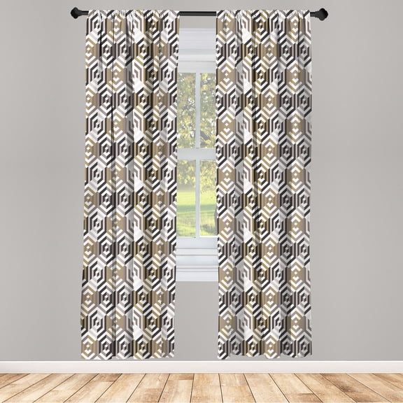 Ambesonne Geometric Curtains, Retro Hexagonal Pattern, Pair of 28"x63", Sepia Ivory