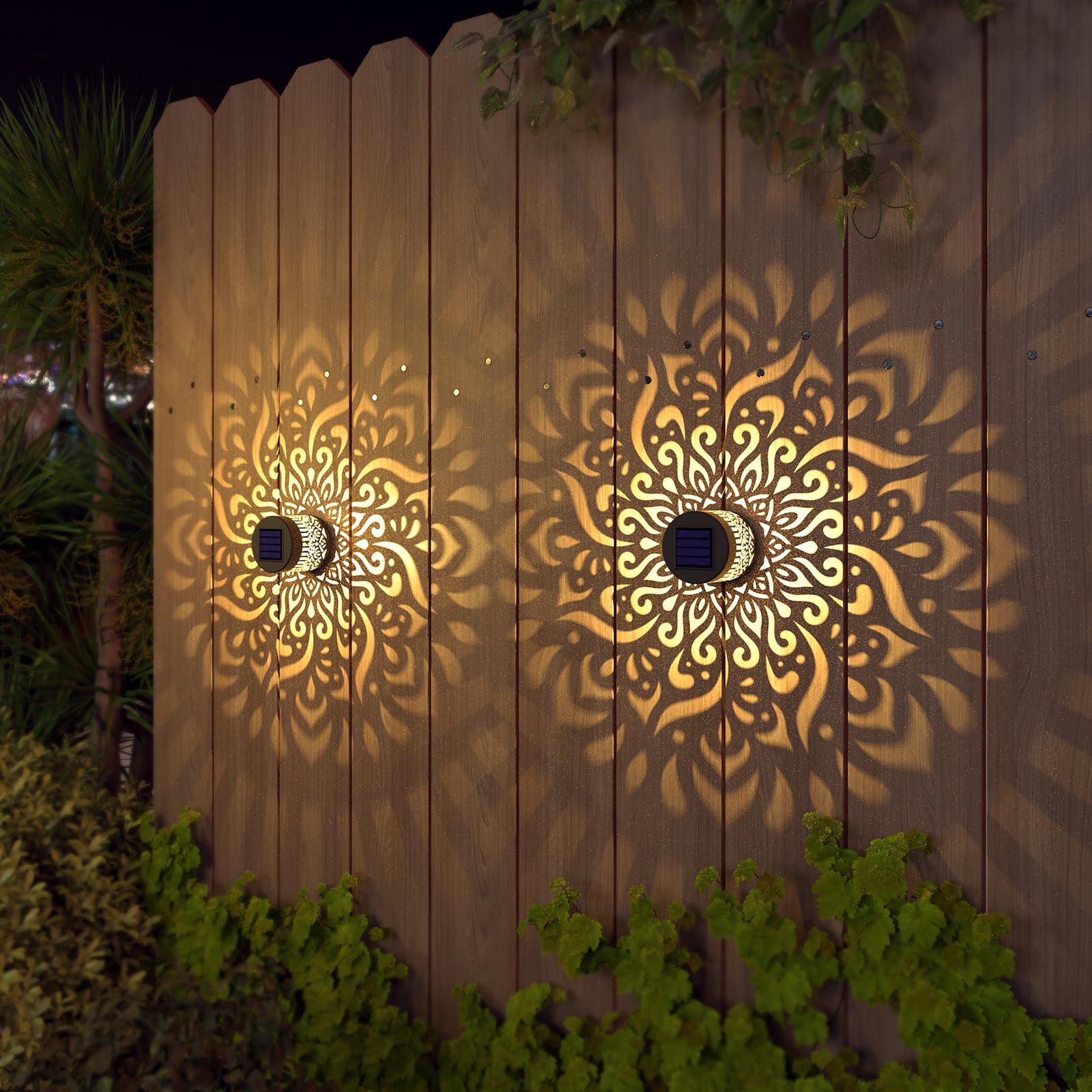Mandala Solar Fence Lights Outdoor 2 Pack Solar Deck Step Wall Lamp Garden Decor