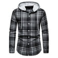 thumbnail image 2 of Patlollav Sweatshirts for Men,Men Casual Patchwork Fashion Plaid Hooded Button Long Sleeve Shirt Blouse, 2 of 4