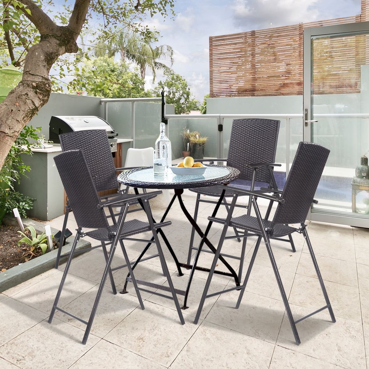 Patiojoy Rattan Folding Chair Wicker Patio Furniture Set of 4 Outdoor & Indoor