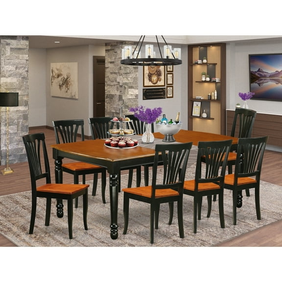 Kitchen Table Set 9 Piece Dining Set with Chairs - Black Cherry Finish - Modern Dining Room Furniture