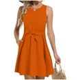 thumbnail image 2 of WIZUTIZ Sundresses for Women 2025 Stylish Loose Fit High Rise Bow Tie Binding Solid Shift Dress Sleeveless V-Neck Shift Dress for Womens Mini Dress Super Soft Graduation Dress Orange, 2 of 6