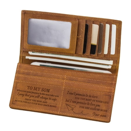 dajkiuy Engraved Leather Wallet for Men Bifold Long Wallets Gift for Son Husband Boys from Mom Wife (To My Son)