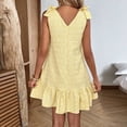 thumbnail image 4 of Gamivast Cute Dresses for Women Tie Strap V-Neck Button Down Mini Dress High Waist Ruffle Hem Shift Dress Floral Eyelet Textured Summer Beach Vacation, 4 of 8