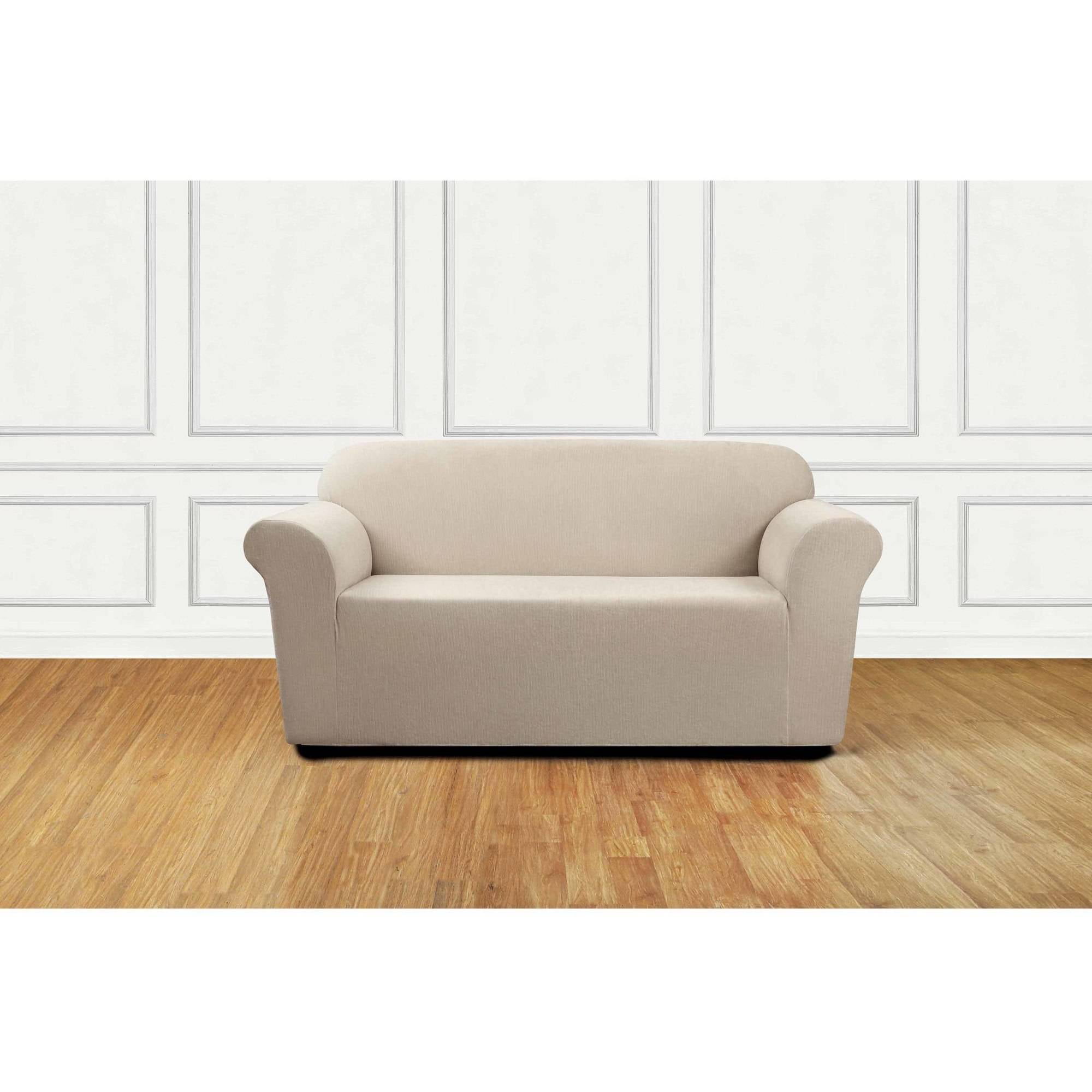 NEW Ultimate Stretch Chenille Slipcover by sure fit loveseat size Tan Beige 