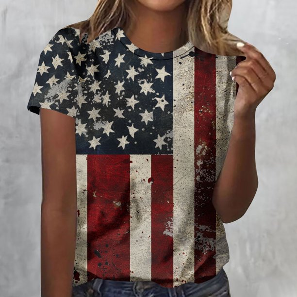 Fiudx Camisas de Mujer Top/Camisa de Cuello Redondo de Manga Corta con Cuello Redondo Estampado para Mujer