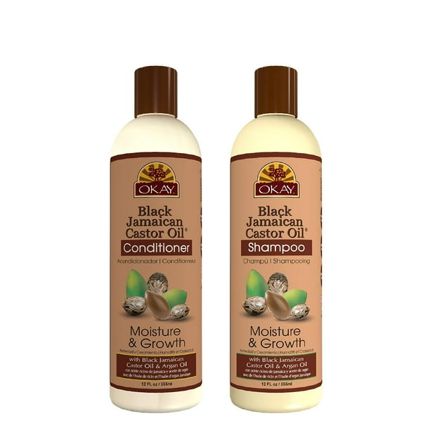 OKAY Black Jamaican Castor Oil Moisture Growth Shampoo and Conditioner Sulfate, Silicone