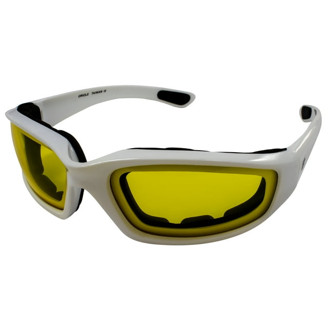 Lunettes de Moto Jaunes avec Mousse et Monture Blanche Plus Sac de Transport