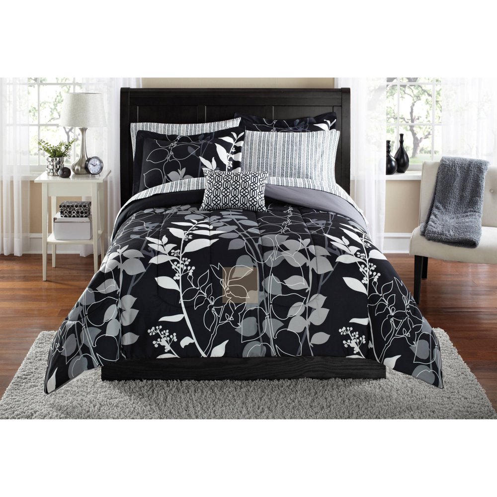 Mainstays Orkaisi Bed in a Bag Coordinated Bedding, Twin/Twin XL, Black