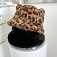 thumbnail image 4 of Bucket Hat Bear Ear Ball Thickened Autumn Winter Leopard Plush Ball Basin Cap for Outdoor, 4 of 10
