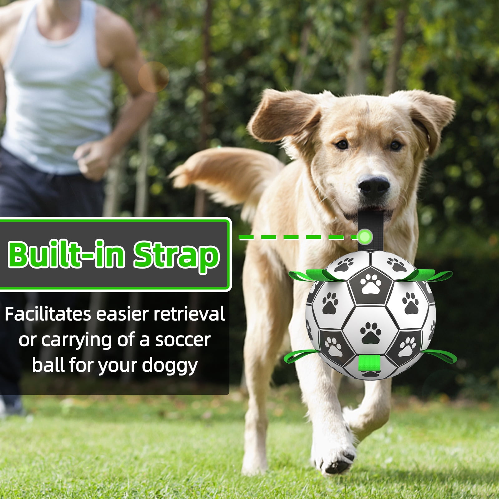 QDAN Durable Dog Toys Soccer Ball with Nylon Straps Hand Pump for Puppies Medium Large Dogs, 7-inch