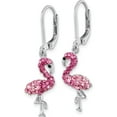thumbnail image 2 of Sterling Silver Luxury, Opulent Black 58 2 Rhodium-Plated Polished Pink Crystal Flamingo Leverback Earrings, 2 of 5