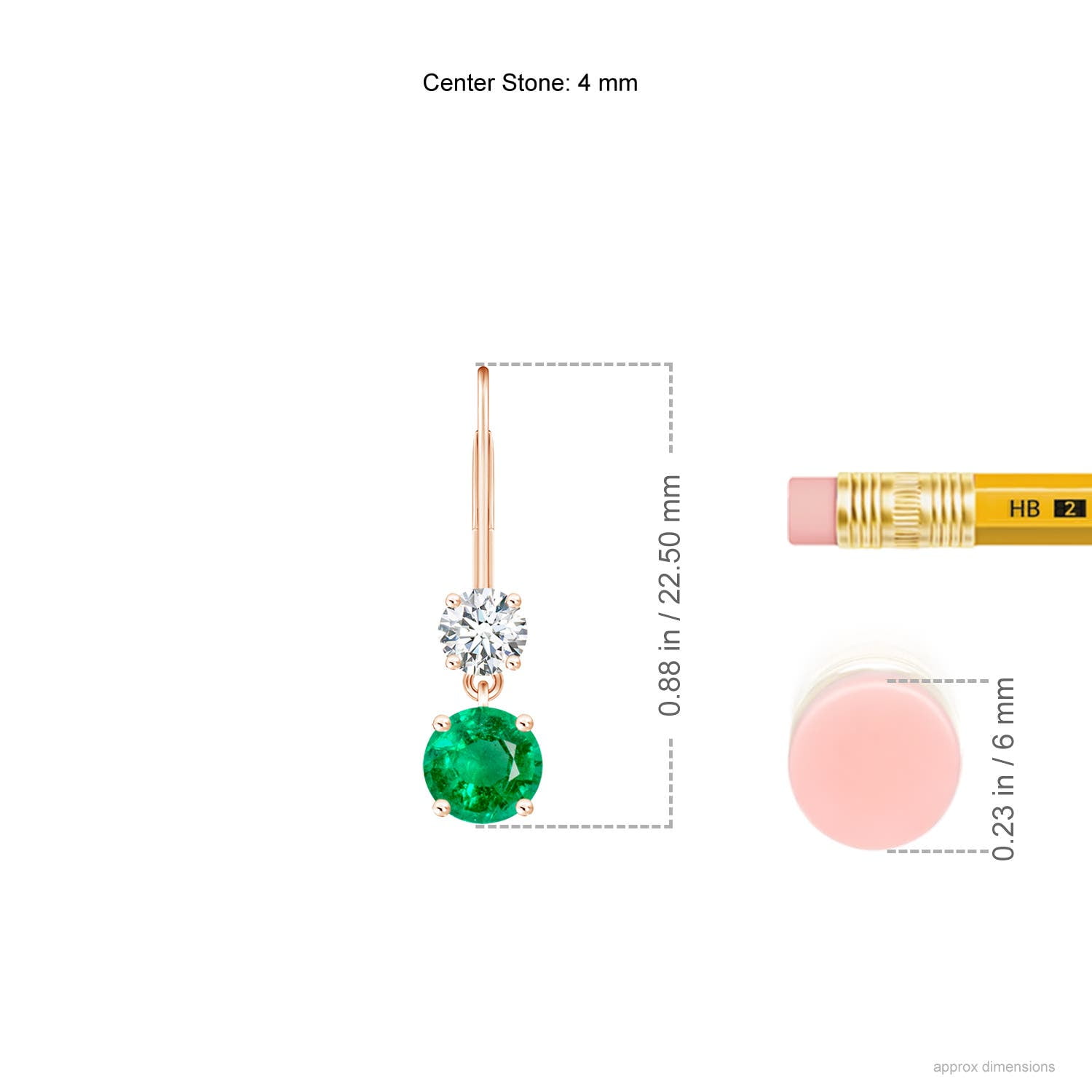 ANGARA Natural Round Emerald Leverback Dangle Earrings with Diamond in 14K Rose Gold for Women (Size-4mm) | May Birthstone, Birthday, Anniversary, Jewelry Gift for Women | Natural Emerald Earrings