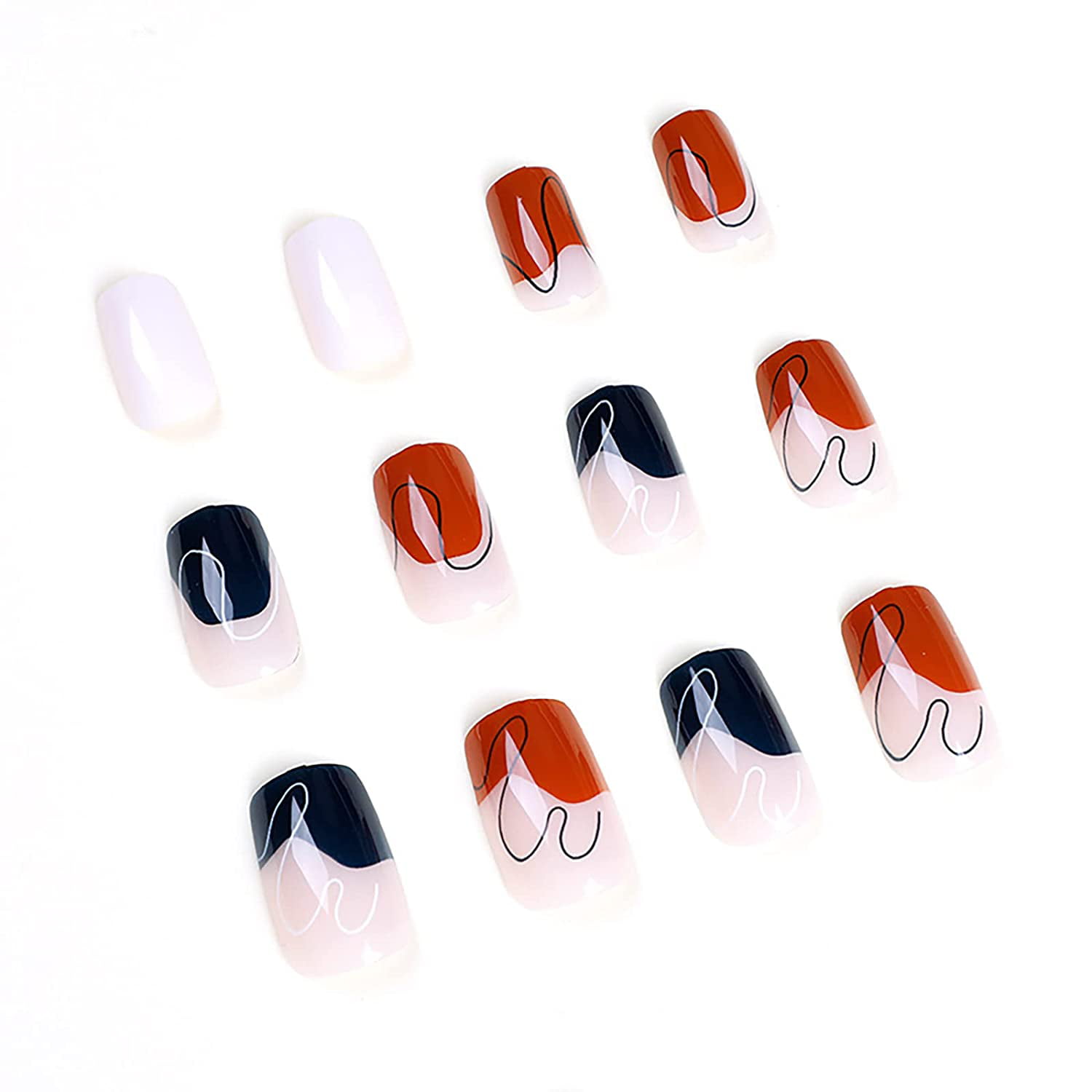 French Tip Press on Nails Short with Designs, Matte Fake Nails Coffin with  Glue, Orange Acrylic Glue on Nails for Women/Daily/Party, 29PCS/Set(Lay  Low) 