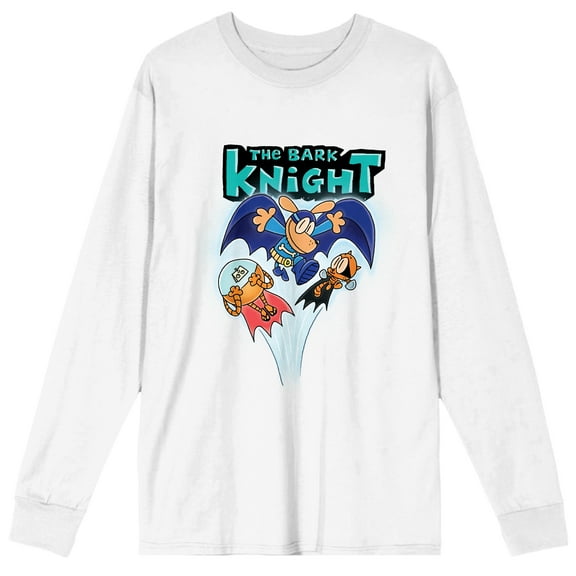 Dog Man "The Bark Knight" Adult White Long Sleeve Tee-Small
