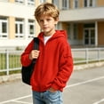 thumbnail image 4 of CYRBOKO Hooded Sweatshirts for Boys, Long Sleeve Casual Full Zip Waffle Knit Kids Outerwear Hoodie Red Size 13-14 T, 4 of 9
