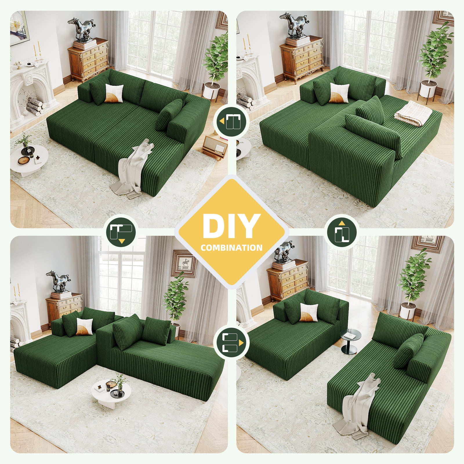 80.3" Oversized Double Lounge Chaise, Boneless Lounge Sofa Bed with 4 Pillows Cloud Loveseat Sleeper Couch for Indoor Living Room