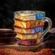 thumbnail image 4 of Taza de libro pintado CLLC, Regalos para amantes del café, Tazas de café hechas a mano, Taza de café con libros pintados en 3D con forma de pila, Regalos para lectores, escritores y bibliotecarios (A, 4 of 7