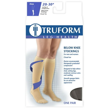Truform Knee-High Closed Toe Stockings, 20-30 mmHg, XL, Black