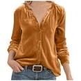 thumbnail image 2 of JURANMO Womens Regular Fit Velvet Button Down Shirts,2024 New Trendy Long Sleeved V Neck Button Up TShirt Casual Golden Velvet Blouses Loose Solid Color Cozy Velours Tops, 2 of 6