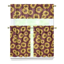Farmhouse Vintage Curtains 36 Inch - 3 Panel Boho Wildflower Set with Rustic Floral Print, Rod Pocket Kitchen Window Drapes for Cottage Decor