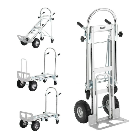 VEVOR Aluminum Folding Hand Truck, 4 in 1 Design 1000 lbs Capacity, Heavy Duty Industrial Collapsible cart, Dolly Cart with Rubber Wheels for Transport and Moving in Warehouse, Supermarket, Garden