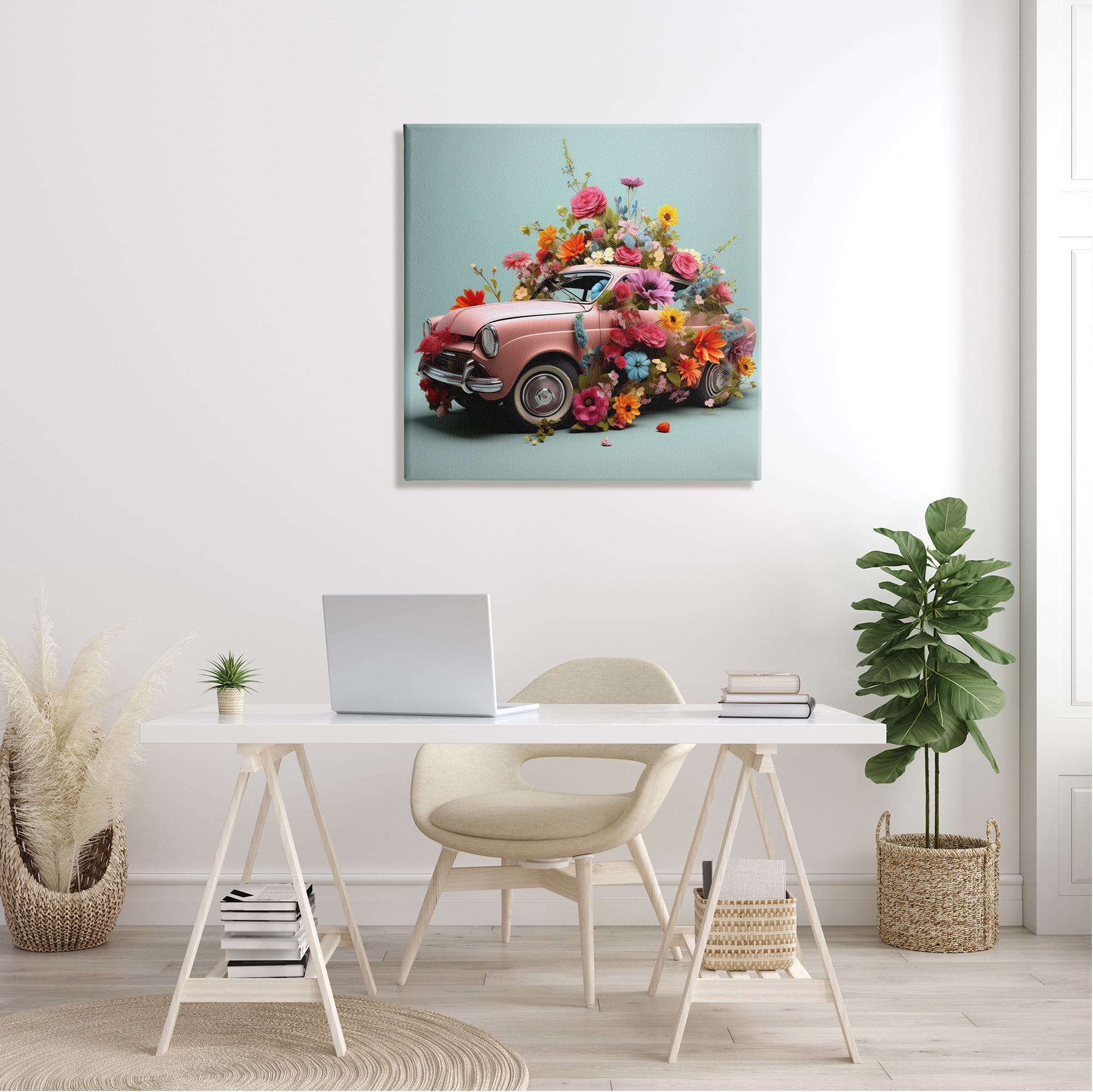 Stupell Industries Avant Garde Car Bouquet Transportation Painting Gallery Wrapped Canvas Art Print Wall Art, 30 x 30