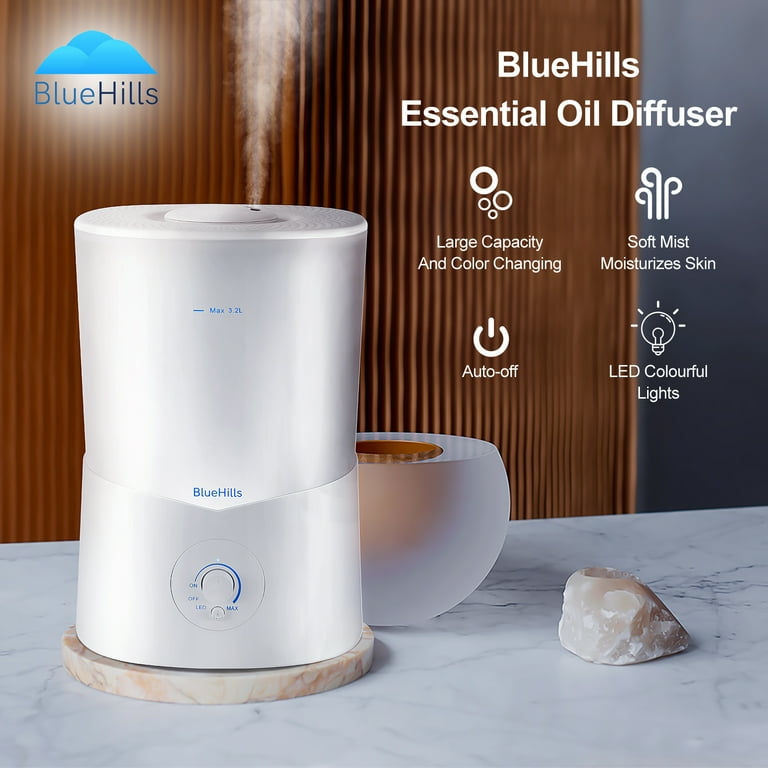 BlueHills Premium 3000 ml XL Essential Oil Diffuser Aroma Humidifier 3 Liter Big 3L Capacity Huge Size Plant Baby Living Room Home Décor Lights White