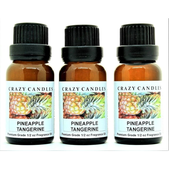 Crazy Candles Pineapple Tangerine 3 Bottles 1/2 FL Oz Each (15ml) Premium Grade Scented Fragrance Oil Made in USA