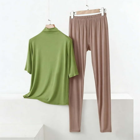 uublik Pajama Set for Women Short Sleeve Sleepwear Top & Pants Pjs Comfy 2 Piece Lounge Set Brown