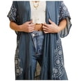 thumbnail image 2 of Boho Tribal Embroidered Kimono 1 Sz Lightweight Blue Grey Denim Style Long Beach, 2 of 5