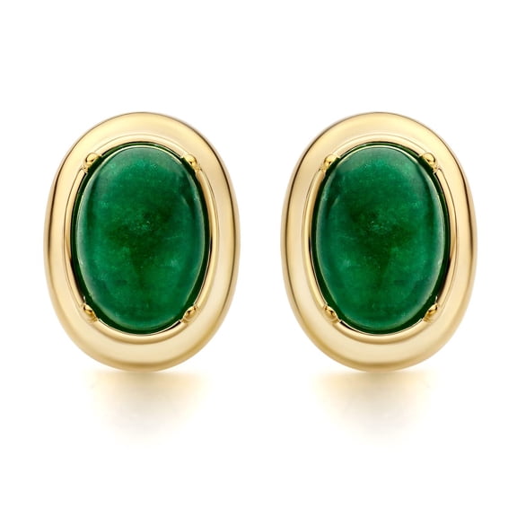 GEMSME Stud Earrings for Women Trendy 18K Gold Plated Jewelry Earrings 10*14MM Oval Green Imitation Agate Fashion Accessories Jewelry Earrings