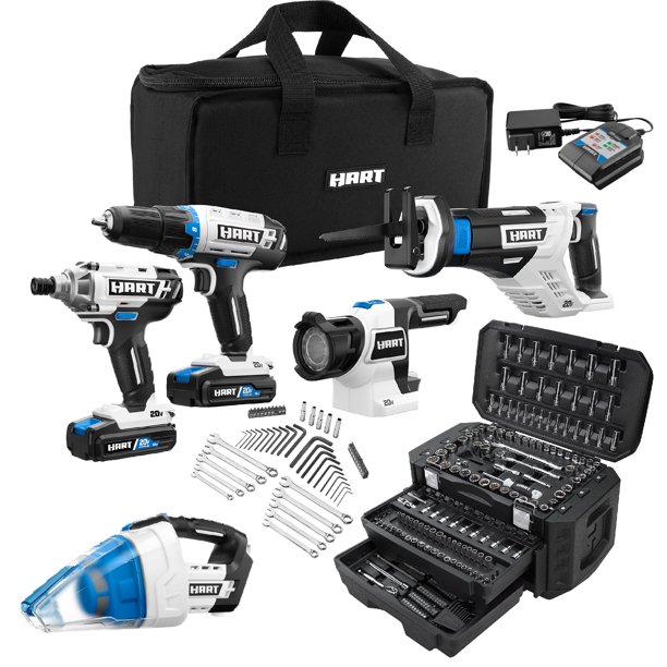 Hart 5 Tool Cordless Power Tool Combo Kit and Hart 270 Piece Mechanics