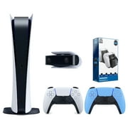 Sony Playstation 5 Digital Edition Console with Extra Blue Controller, 1080p HD Camera and Surge Dual Controller Charge Dock Bundle