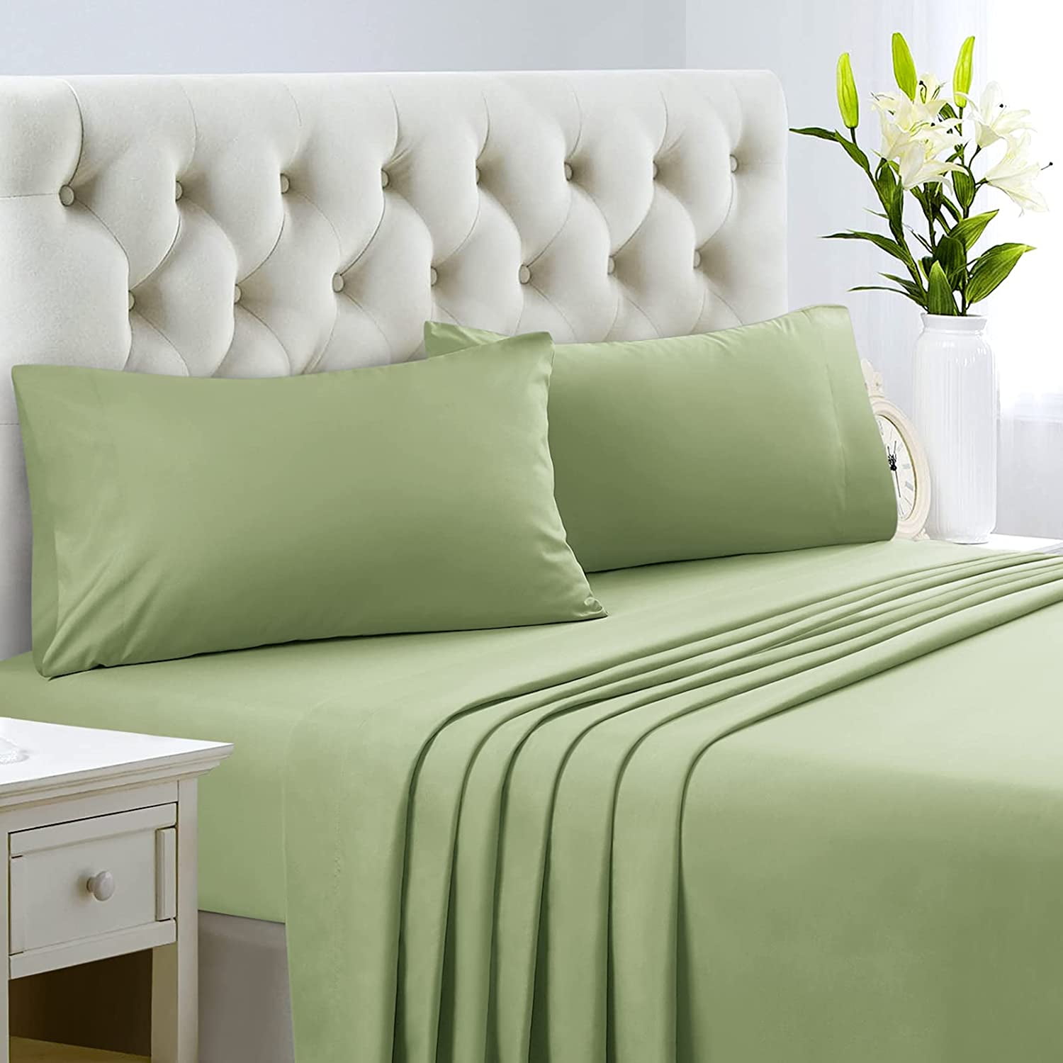Luxury Bedding Collection 1000TC Egyptian Cotton US Sizes Sage Solid 